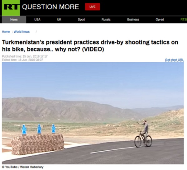 《碟中谍》同款？土库曼斯坦总统自行车上秀枪法