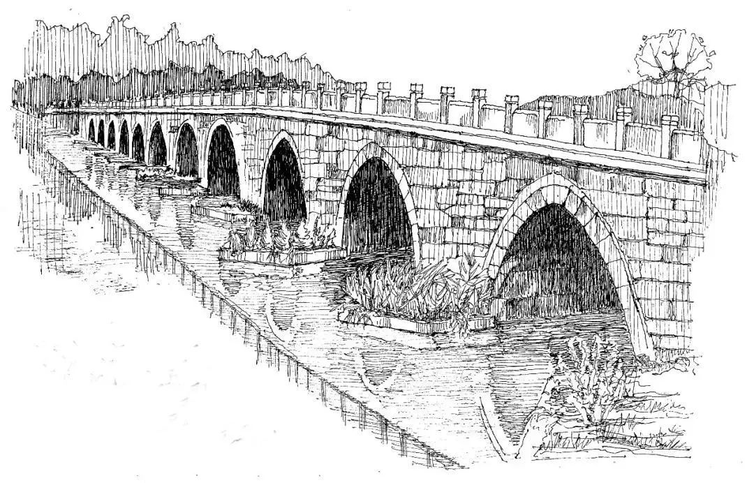 卢沟桥线描图图片